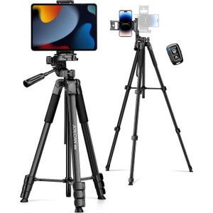 JOILCAN Phone Tripod, 67" Camera Tripod Stand for iPhone iPad, Professional Aluminum Travel Tripods with Wireless Remote and Carry Bag for Cellphone Photo Video Recording Vlog (Black-Tablet)
