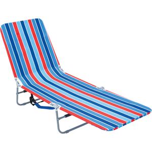 Rio Beach Portable Lay Flat Folding Backpack Beach Lounge Chair with Backpack Straps and Storage Pouch, Blue and Red