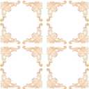 20 Pcs Wood Applique Corner Onlay Decorative Wood Applique DIY Wooden Carved Corner Unpainted Wooden Carved Decals Carving Decal for Furniture Wall Cupboard Bed Cabinet(Classic Style)