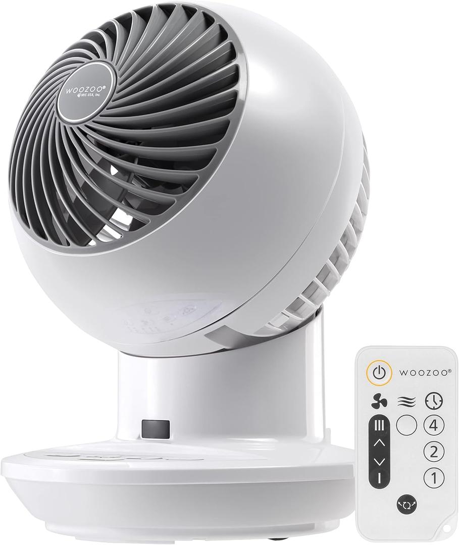 IRIS USA WOOZOO Air Circulator Fan with Remote, Oscillation, 3 Speeds, 52ft Max Air Distance, Adjustable Tilt, Quiet Motor, Small Fan for Bedroom, Office, Dorm, White
