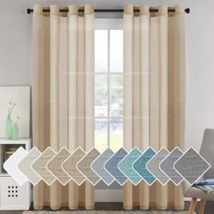 H.VERSAILTEX Linen Curtains Flax Linen Blended Curtain Panels for Living Room/Bedroom Semi Sheer Privacy Curtains 96 inch Length 2 Panels Set Nickel Grommet Window Drapes, Taffy