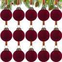 Lenwen 54 Pcs Red Velvet Christmas Balls Ornaments Bulk 1.18 Inch Mini Flocked Christmas Tree Decorations Xmas Plastic Rustic Neutral Farmhouse Hanging Ornaments for Tree Home Kitchen Decor