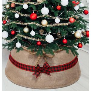 Outus Farmhouse Burlap Christmas Tree Collar Rustic Christmas Tree Ring Easy Set Up for Holiday Xmas Decor(Ribbons)