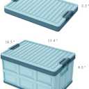 Blue Folding Plastic Stackable Utility Crates 2-Pack, Collapsible Storage Bins with Lids 30L, Durable Containers for Home & Garage Organization