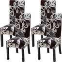 Chair Covers for Dining Room Set of 4 Pack Slipcovers High Back Chairs Cover Stretch Slipcover Flower Dark Brown