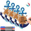 Treela 4 Pcs Cruise Ship Door Decorations Set Anchor Magnets with Paint Pens Family Cruise Crew Cabin Door Decorations Magnetic Sticker Nautical Ship Wheel Car Magnet for Carnival Refrigerator Decor
