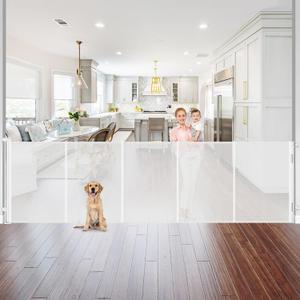 Reinforced 42" Tall Retractable Baby Gates 96" Wide Retractable Dog Gate with Support Rods-Prevent Crawling Under Long Baby Gate Extra Tall Dog Gate Indoor/Outdoor Retractable Gate, White