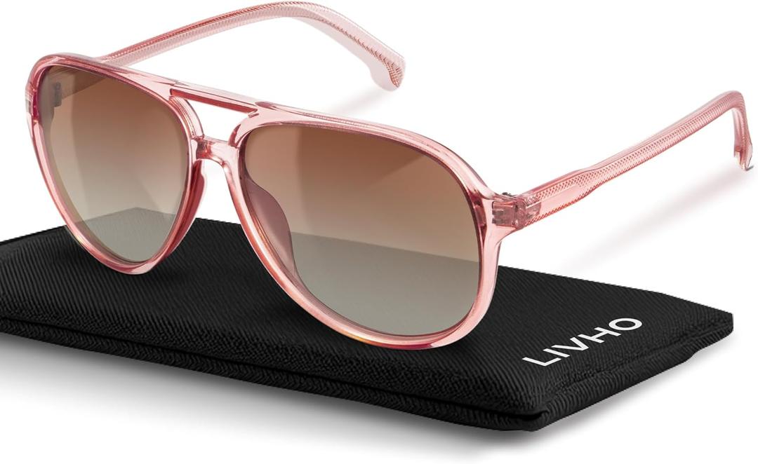 livho Trendy Polarized Aviator Sunglasses Women Men, Retro Sun Glasses for Women Men 2025, Oversized UV Protection Shades (Pink/Light Brown)