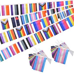 Pack of 2, Lebei 2 Pack Progress Gay Pride Flags Banner Bunting Rainbow LGBTQ Intersex Garland String Decorations 40Feet 30Flags 5x8 Inch