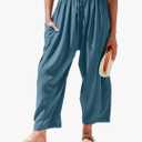 TARSE Women's Linen Wide Leg Pants Casual Loose Drawstring Summer Beach Travel Vacation Palazzo Harem Pants with Pockets. M