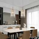 Gold Crystal Chandelier 6″ Small Kitchen Island Crystal Pendant Light Fixture Raindrop Flush Mount Hanging Chandelier K9 Crystal Lights Fixture for Bedroom Dining Room Kitchen, 5.9″ L × 11.6″ H