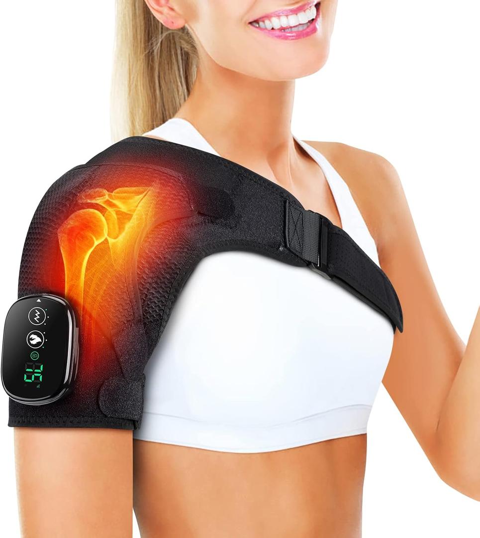 ERHIVORA Shoulder Heating Pad with Massage, FSA Eligible Items List, Heated Shoulder Wrap for Pain Cordless, HSA Approved Products Only (Black)