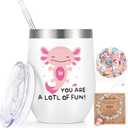 Lifecapido Axolotl Gifts, You Are A Lotl of Fun 12oz Stainless Steel Insulated Wine Tumbler with Bracelet and Stickers, Birthday Christmas Gift, Axolotl Gifts for Girls Women, White