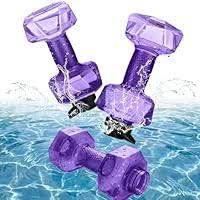 Soulchen 2 Pcs PE Water Weights for Pool Exercise, Water Filled Dumbbells with Non-Slip Handle, Adjustable Pool Dumbbell Aerobics for Aerobics Weight Loss Aqua Therapy Pools Fitness(Purple)