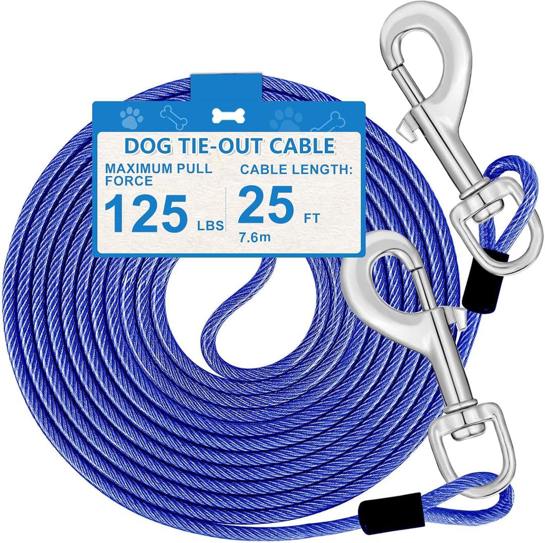 25ft Dog Tie Out Cable, Dog Leash Heavy Duty Tie Out Cable for Large Dogs Up to 125lbs Pull Force, Dogs Runner for Yard Outdoor and Camping, Heavy, Blue