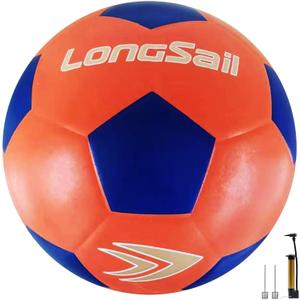 Foam Waterproof Soccer Ball USA Size 3,4,5 Kids Youth Adult Seamless High Durability Leisure Sports Beginners Club Competition Training(Mesh Bag,Pump Included) (Orange/Blue)