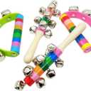 4 Pcs Vivid Color Rainbow Handle Wooden Bells Jingle Stick Shaker Rattle 5/10 Jingle Bells Baby Kids Children Musical Toys