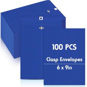 Geyee 100 Pcs Clasp Manilla Envelopes 6 x 9 Inch Gummed Colored Envelopes for Storing or Mailing for Home Office Business Supplies(Dark Blue)