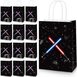 HIYZI 24 Pcs Star Themed Party Favor Goodie Paper Bags Universe Star Decorations Party Supplies Gift Bag Candy Bags Handbag for Kid Boy Girl Birthday Baby Shower