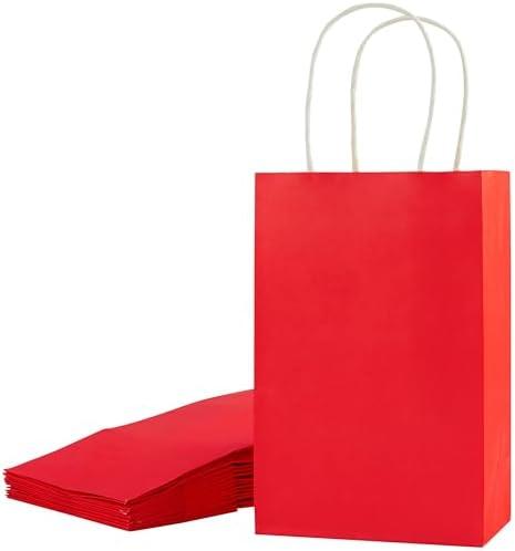 SUNCOLOR 24-Pack Red Gift Bags with Handles – 8" Goodie Bags for Party Favor Bags, Christmas, Valentine's Day & Birthdays (Red) 2 Pack