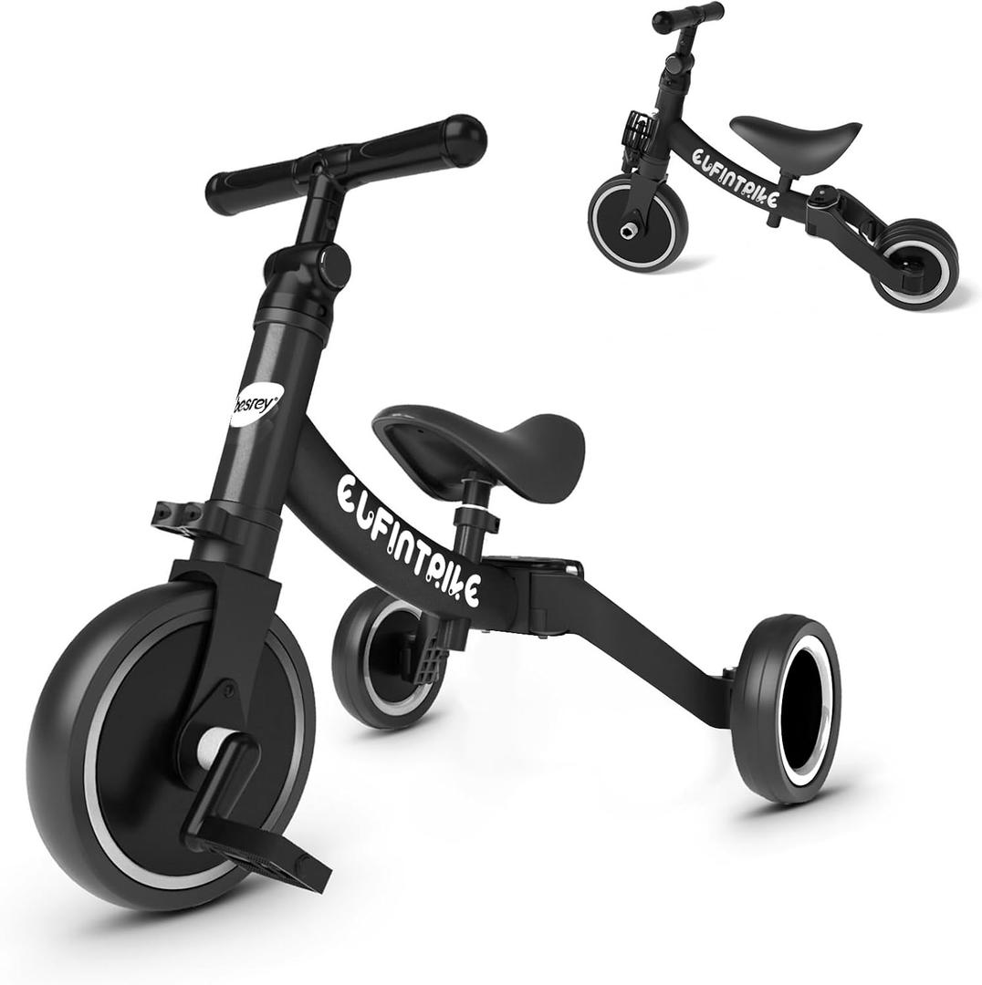 besrey 5 in 1 Toddler Bike for 1 Year to 4 Years Old Kids, Toddler Tricycle Kids Trikes Tricycle, Toys for Boy & Girl, Balance Training, Removable Pedals, Black