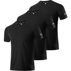 3 Packs Workout Shirts for Men - Activewear Tops Gym Shirts Dry Fit Mesh Moisture Wicking Running Fitness Short Sleeve Crewneck Sports Athletic T-Shirt Tops 3P05-Black-S