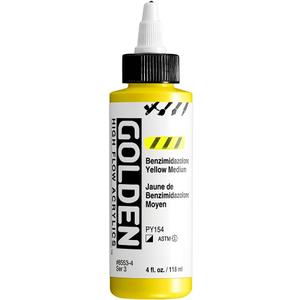 High Flow Acrylics by GOLDEN, Benzimidazolone Yellow Medium, 4 fl. oz. Bottle, Professional Acrylic Paint, Semi-Opaque