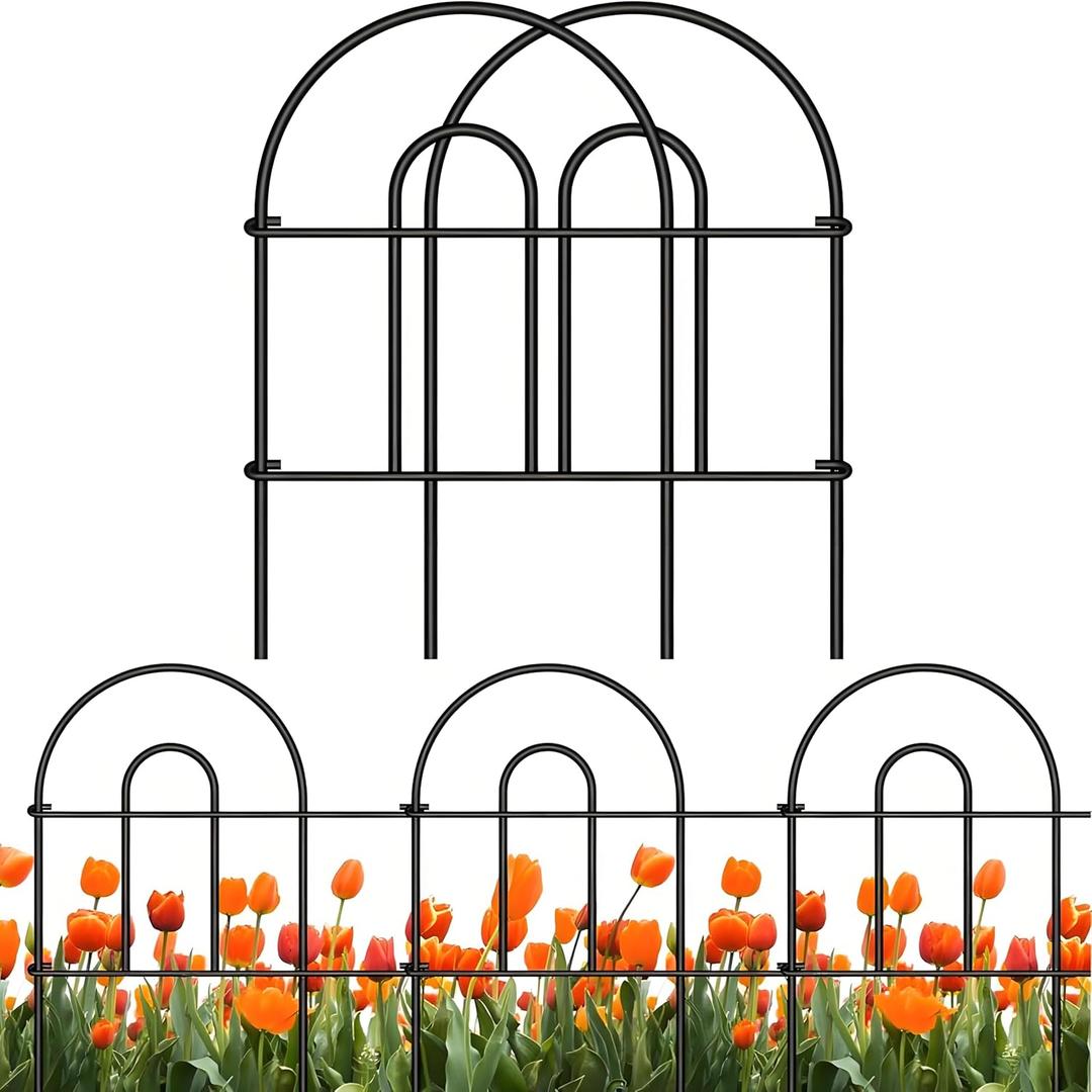 AMAGABELI GARDEN & HOME 35 Panels 18in(H)50ft(L) Decorative Garden Fences and Borders for Dogs Garden Fencing Animal Barrier No Dig Rustproof Metal Fence Panels for Flower Bed Fence Black