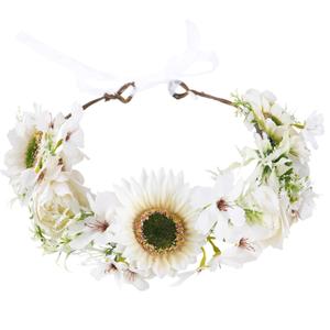 White Sunflower Flower Crown Headband, Adjustable Bridal Boho Floral Headpiece, Fairy Woodland Flower Headbands for Women Girls Maternity Birthday Wedding Renaissance Party Hair Accessory