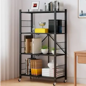 MOLYHOM Folding Storage Shelves, 5-Tier/4-Tier/3-Tier Metal Collapsible Shelves with Wheels, Shelving Units and Storage Rack, Rolling Shelf No Assemble.