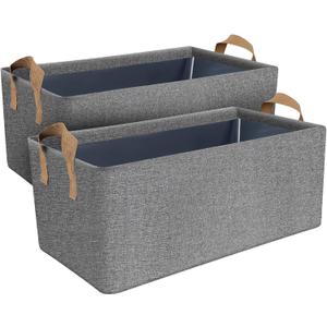 Dayard Fabric Storage Bins with Metal Frame, Large Storage Baskets for Closet Organizing, Rectangle 2-Pack, Grey