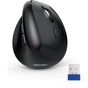 TECKNET Vertical Wireless Mouse, Ergonomic Mouse for Small Hands, 4800DPI, 5 Adjustable DPI Levels, 6 Buttons, 2.4GHz Silent Optical Wireless Mouse for Laptop, Computers, PCs, Macs - Black