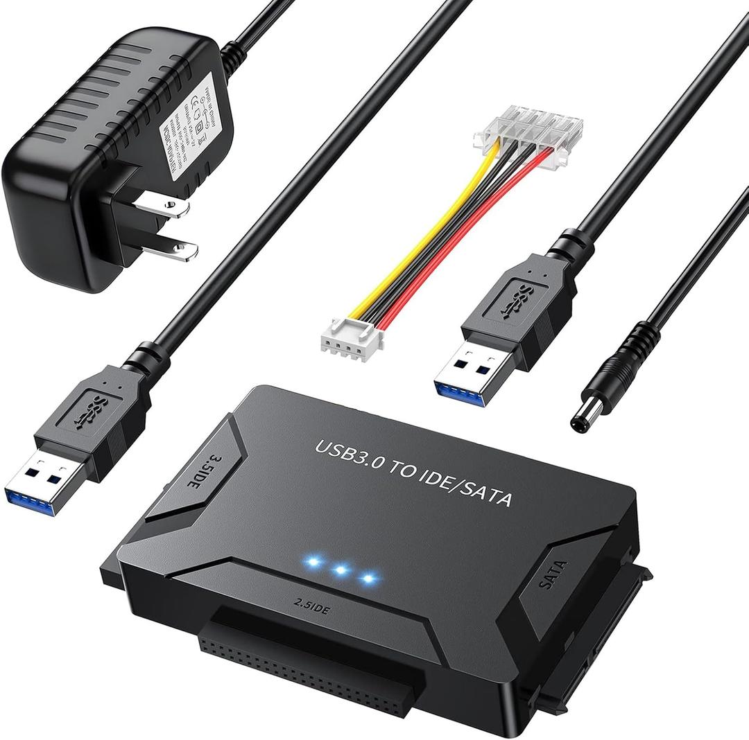 Hard Drive Reader USB 3.0 & Type C to SATA IDE Adapter, Universal 2.5"/3.5" HDD/SSD Converter, One Touch Backup Function, Included 12V/2A Power Adapter