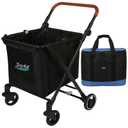 Foldable Shopping Cart 85 Liters Grocery Cart with Cooler Bag Utility Cart Shopping Trolleys with Larger Capacity Rolling Front Swivel Wheels Adjustable for Office Picnic Groceries Laundry