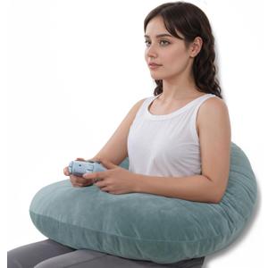 QUEEN ROSE Reading Pillow, Gaming Pillow for Lap, Sitting in Bed or Sofa, Extra Arm Rest for Reading, Playing or Crocheting, Soft Velvet Green