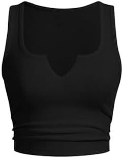 SOLY HUX Women's V Neck Crop Tops Basic Trendy Notched Sleeveless Slim Fit Summer Y2k Sexy Crop Tank Top Size Medium