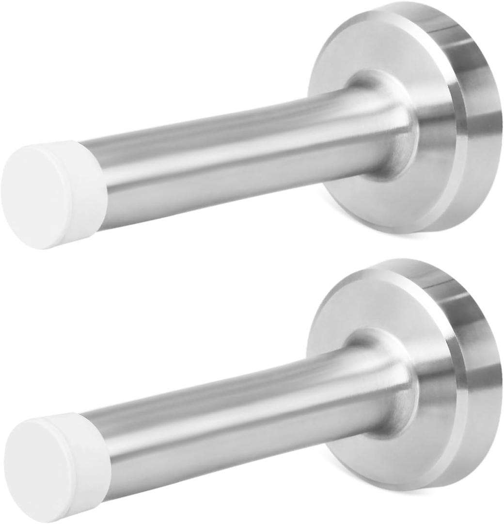 Door Stop 3.5 Inch, 2 Pack Brushed Nickel Door Stopper, Wall Mounted, Modern Commercial Stainless Steel Doorstop Wall Protector with Sound Dampening Door Bumper, Silver