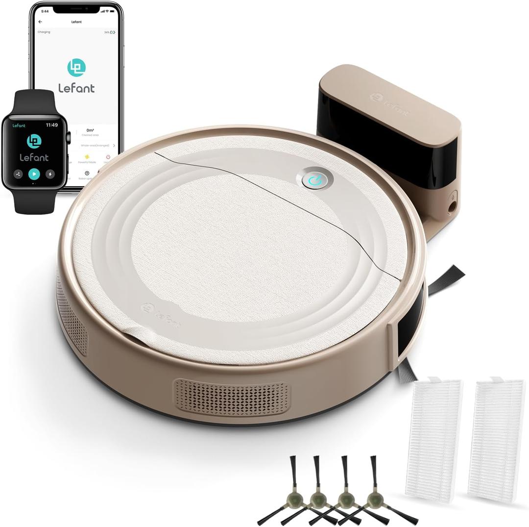 Lefant M310 Robot Vacuum Cleaner, 4500Pa Strong Suction with PreciSense Avoiding, Slim, Self-Charging, 160Mins Runtime, App/Wi-Fi/Alexa, Ideal for Pet Hair & Hard Floor Cleaning (Champagne)