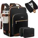 LOVEVOOK 40L Large Travel Backpack for Women Men, 17 Inch Carry on Backpack for Traveling on Airplane, Personal Item Bag Airline Approved, Business Causal Weekender Backpack, Black-Brown, 40l-17.3 Inch-4pcs