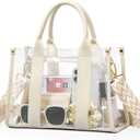 Clear Tote Bags for Women, Clear Bag for Stadium Events with Adjustable Straps, Handbag Purse for Sports Concert Work (Beige)
