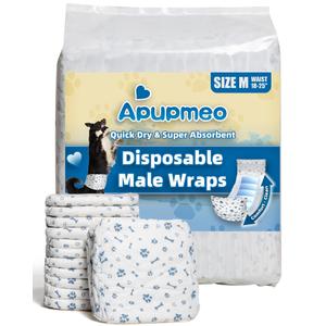 Apupmeo Dog Diapers Male Wraps, Disposable Male Dog Diaper, Super Absorbent Doggie Diapers for Boy Dogs with Incontinence Marking or Excitable Urination(M, 50)