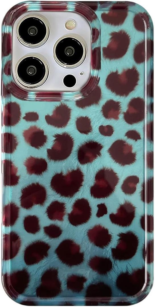 Trendy Burgundy Blue Cheetah Print Phone Case for iPhone 16 Pro Max 6.9in - Cute and Chic Trendy Retro Tortoise Leopard Classic Soft Slim Protective Cover for Cool Girls and Elegant Women