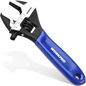 WORKPRO 4-Inch Mini Adjustable Wrench, Cr-V Steel Wide Jaw Black Oxide Wrench for Small Nuts, Metric & SAE Scales, for Home, Workshop and DIY (Blue)