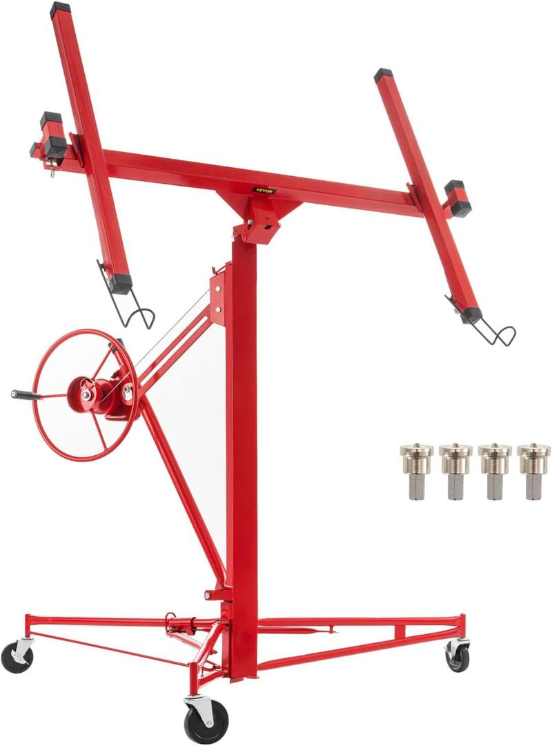 VEVOR Drywall Lift, 16ft Drywall Panel Hoist, Drywall Rolling Lifter of 150lb Load Capacity Lifting Tool, Steel Material with Telescopic Arm & 3 Lockable Wheels, 48 x 192 Inch Plasterboard Size