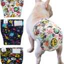CuteBone Washable Dog Diapers Female No Tail Hole 3 Pack Reusable Doggie Period Training Pants for Docked-Tail Frenchie French Bulldog Boston Terrier Without Tail WWD26L Large
