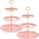 Tanlade 2 Pcs Porcelain Cupcake Stand 3 Tier Serving Tray Dessert Tiered Tea Party Plates Embossed 3 Tier Cake Stand High Tea Elegant Stand Cupcake Platter for Wedding Birthday(Pink)