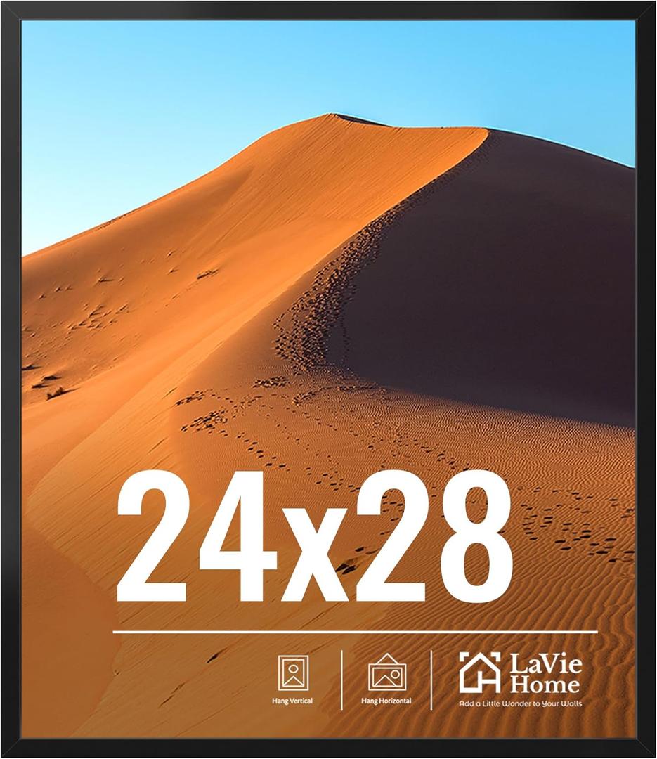LaVie Home 24x28 Picture Frame for Wall Display, 24x28 Black Picture Frame with HD Plexiglas, 24 x 28 Photo Frame 1 Pack, Display Frame for Vertical or Horizontal, Classic Collection