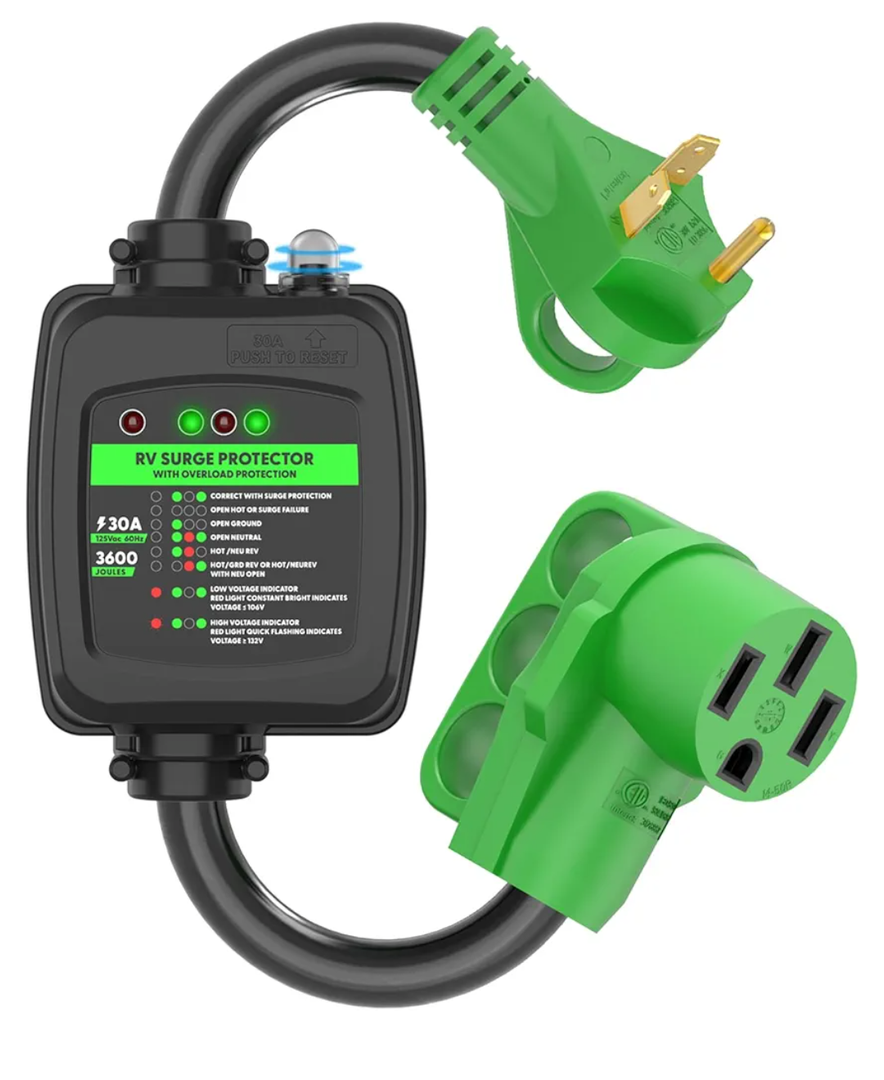 RVGUARD Surge Protector 30 Amp to 50 Amp RV Adapter Cord with Overload Protection, NEMA TT-30P to NEMA 14-50R Electrical Power Adapter, 2 Feet, Green, ETL Listed