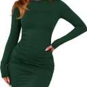 BTFBM Womens Spring Fashion 2025 Long Sleeve Boat Neck Mini Dress Slim Fit Party Club Short Tight Basic Bodycon Dresses (X-Small, Dark Green)