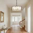 19.7 Inch Drum Chandelier, 5-Light Rustic Black Dining Room Light Fixture